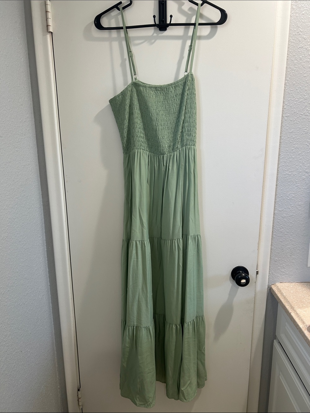 Fashion Nova Sage Green Tiered Maxi Dress with Smocked Bodice